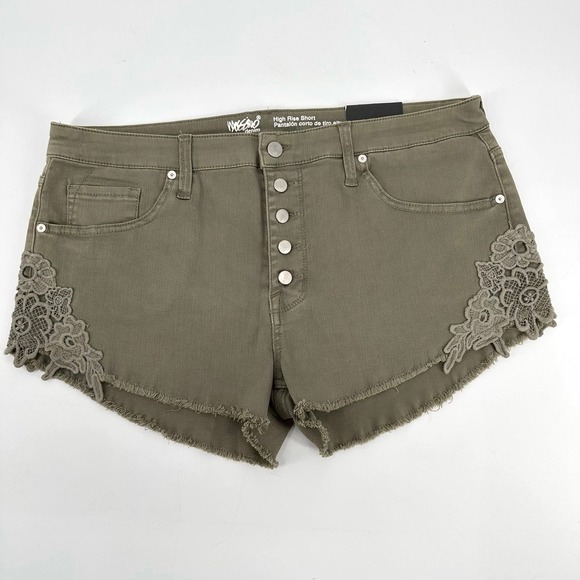 Mossimo Denim Pants - Mossimo Denim High Rise Super Stretch Shorts WMNS 18/34 Green Raw Hem Lace
